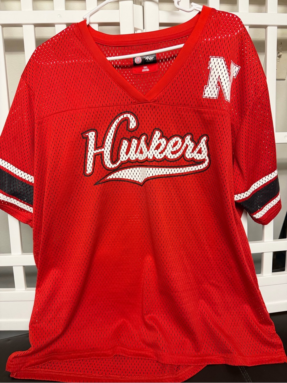 Huskers V-Neck Mesh Jersey Top